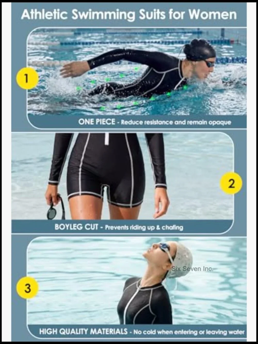 UPF 50+ Long Sleeve Rash Guard One Piece Swimsuit Front Zipper Boyleg Full - Picture 5 of 7